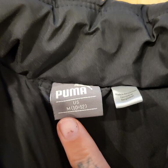 Kids 10/12 black Puma puffer vest red logo zip front - Picture 4 of 5